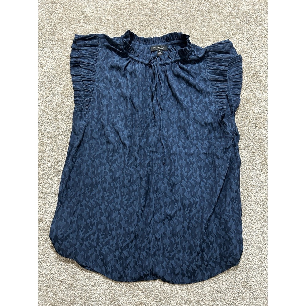 Current Air Women's S‎ Jacquard Pintuck Split Neck Blouse Tank Top